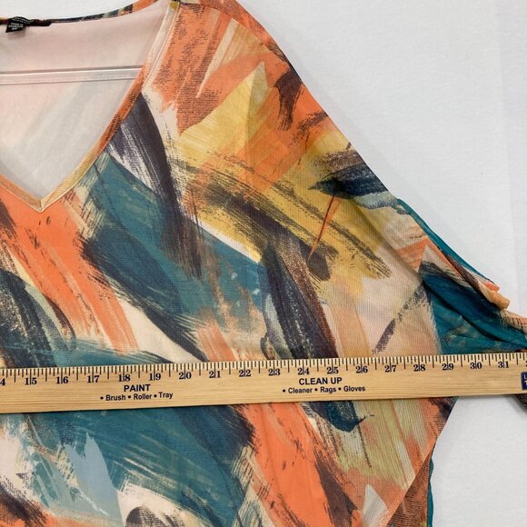 Cocomo size 3X Colorful V neck Tie Front Stretch Flutter Sleeve Mesh Lined Top - Picture 7 of 10
